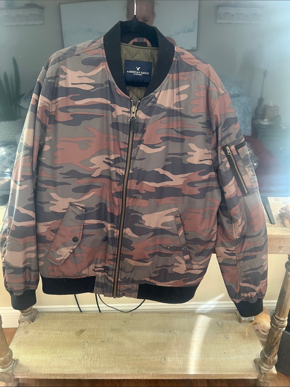 American Eagle Outfitters Navy, Pink & Olive Camo Jacket